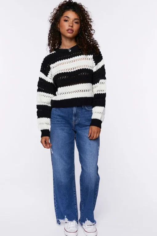 Striped Open-Knit Sweater