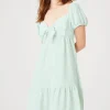 Striped Puff-Sleeve Mini Dress