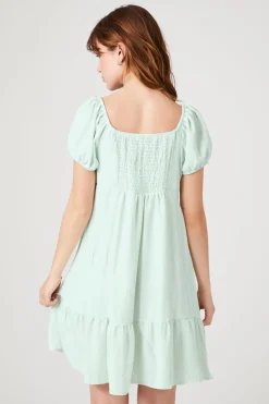 Striped Puff-Sleeve Mini Dress