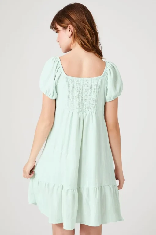 Striped Puff-Sleeve Mini Dress