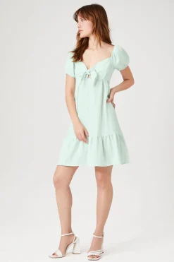Striped Puff-Sleeve Mini Dress