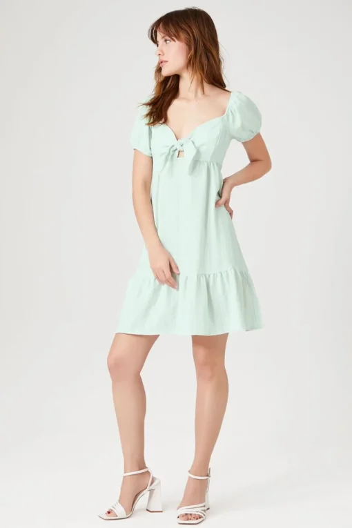 Striped Puff-Sleeve Mini Dress
