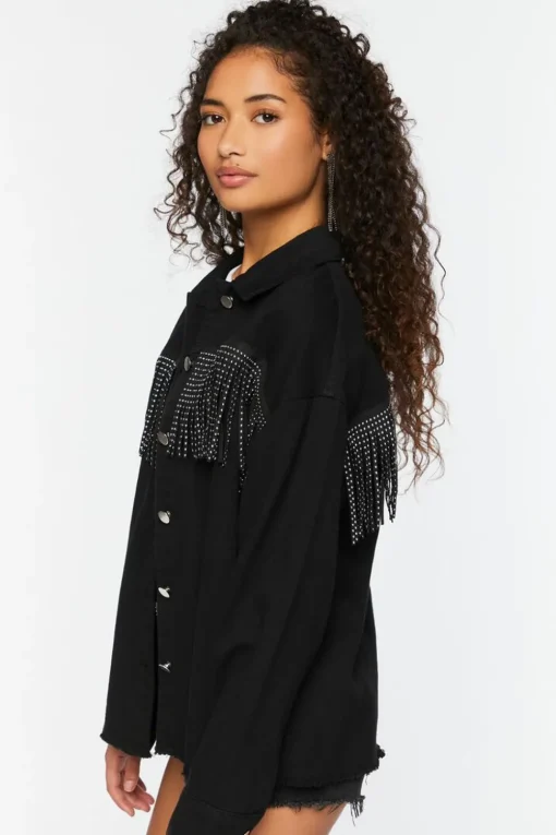 Studded Fringe Trucker Jacket