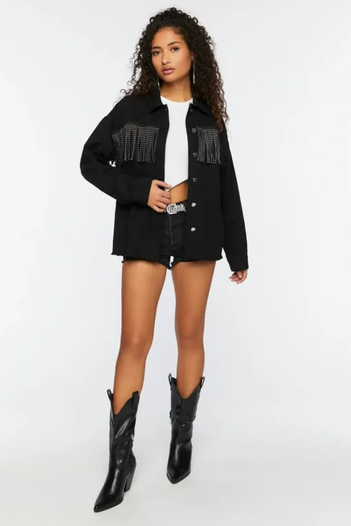 Studded Fringe Trucker Jacket