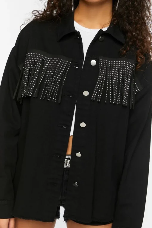 Studded Fringe Trucker Jacket