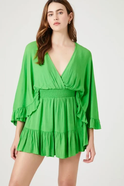 Surplice Angel-Sleeve Romper