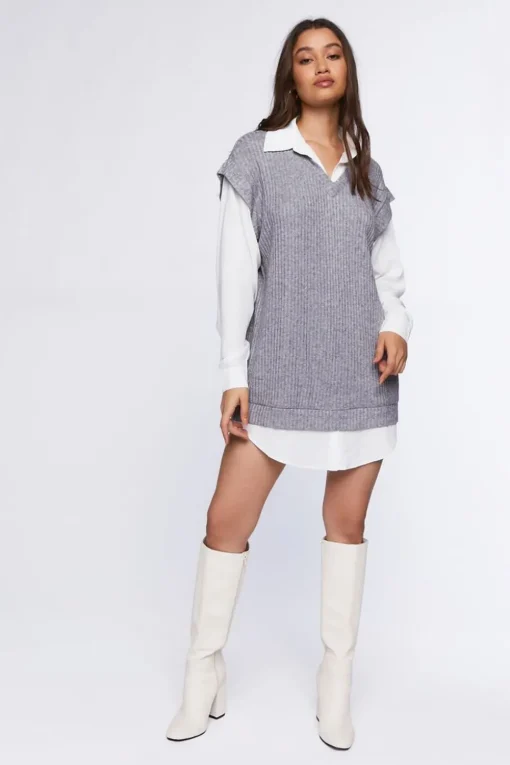 Sweater Vest & Shirt Combo Dress