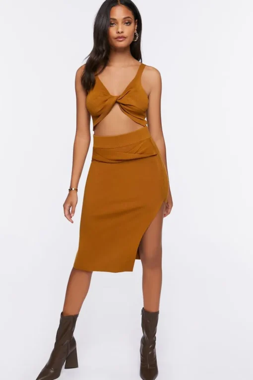 Sweater-Knit Crop Top & Skirt Set