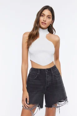 Sweater-Knit Mock Neck Crop Top