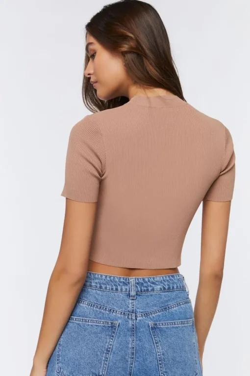 Sweater-Knit Mock Neck Crop Top