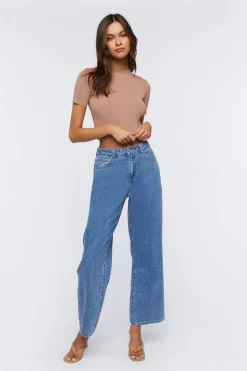 Sweater-Knit Mock Neck Crop Top