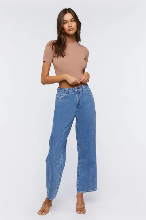 Sweater-Knit Mock Neck Crop Top