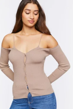 Sweater-Knit Open-Shoulder Top