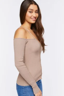 Sweater-Knit Open-Shoulder Top