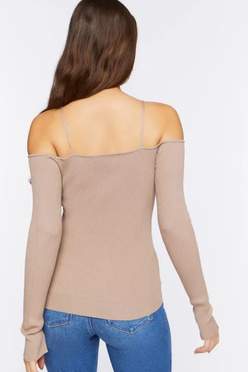 Sweater-Knit Open-Shoulder Top