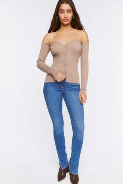 Sweater-Knit Open-Shoulder Top