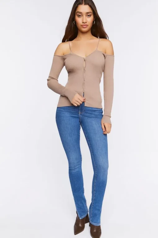 Sweater-Knit Open-Shoulder Top