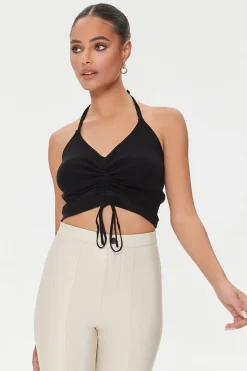 Sweater-Knit Ruched Crop Top