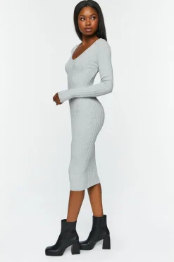 Sweater-Knit V-Neck Midi Dress