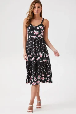 Sweetheart Floral Print Midi Dress