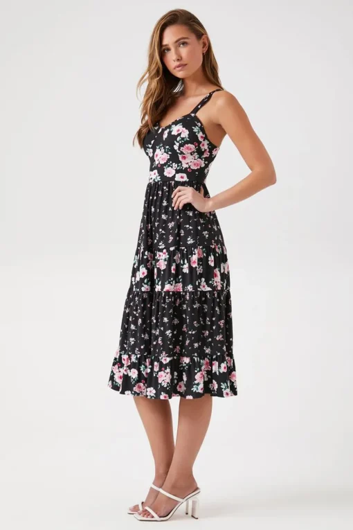 Sweetheart Floral Print Midi Dress