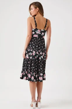 Sweetheart Floral Print Midi Dress
