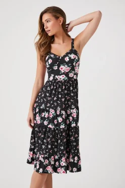 Sweetheart Floral Print Midi Dress