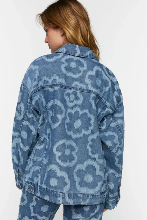 Textured Floral Print Trucker Jacket