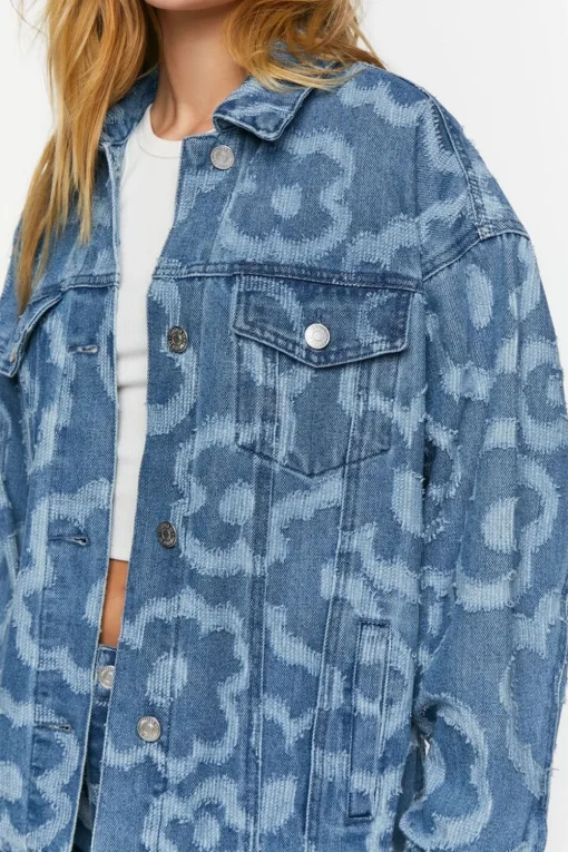 Textured Floral Print Trucker Jacket