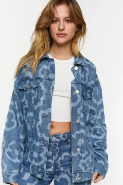 Textured Floral Print Trucker Jacket