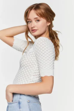 Textured Short-Sleeve Crop Top