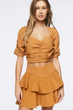 Tiered Linen-Blend Mini Skirt