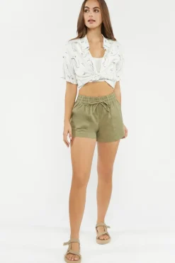 Tie-Waist Twill Shorts