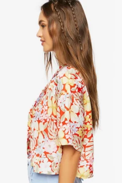 Tropical Floral Print Cropped Shirt
