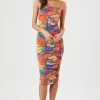Tropical Print Bodycon Midi Dress