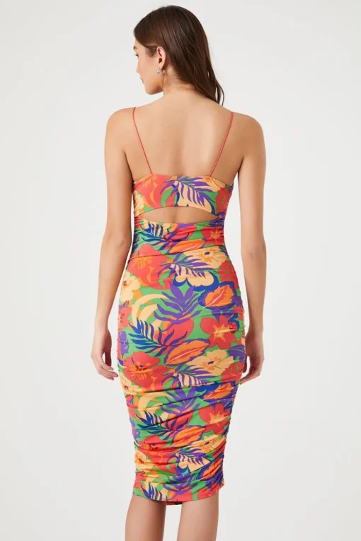 Tropical Print Bodycon Midi Dress