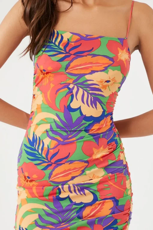 Tropical Print Bodycon Midi Dress