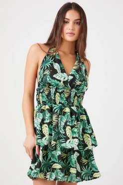 Tropical Print Halter Mini Dress