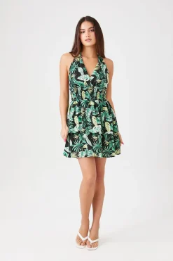 Tropical Print Halter Mini Dress
