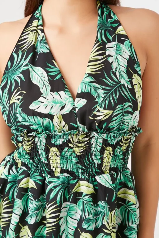 Tropical Print Halter Mini Dress