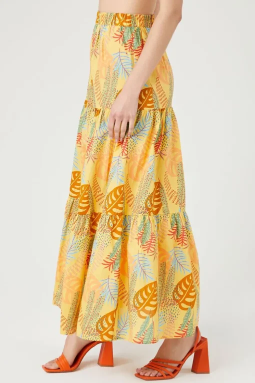 Tropical Print Tiered Maxi Skirt