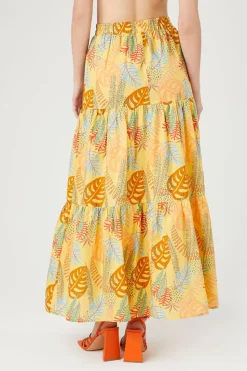 Tropical Print Tiered Maxi Skirt