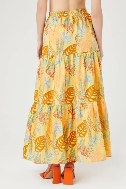 Tropical Print Tiered Maxi Skirt