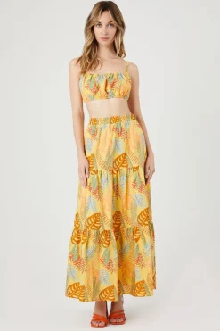 Tropical Print Tiered Maxi Skirt