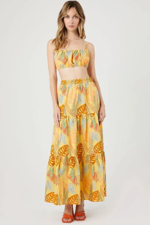 Tropical Print Tiered Maxi Skirt