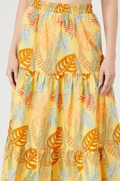 Tropical Print Tiered Maxi Skirt