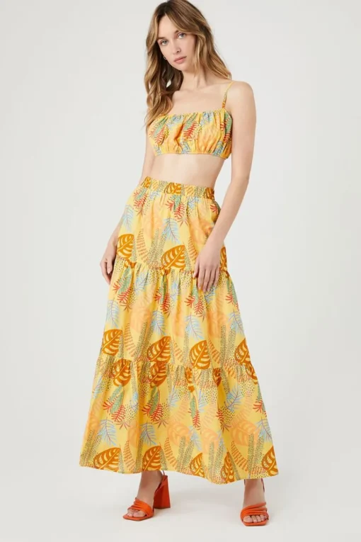 Tropical Print Tiered Maxi Skirt