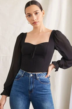 Trumpet-Sleeve Smocked Top