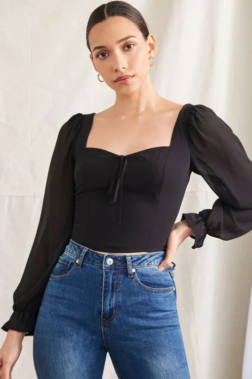 Trumpet-Sleeve Smocked Top