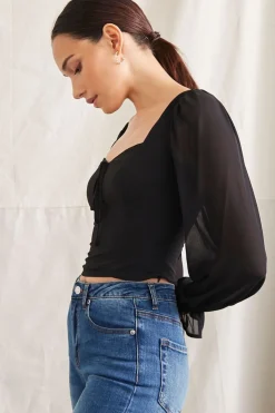 Trumpet-Sleeve Smocked Top